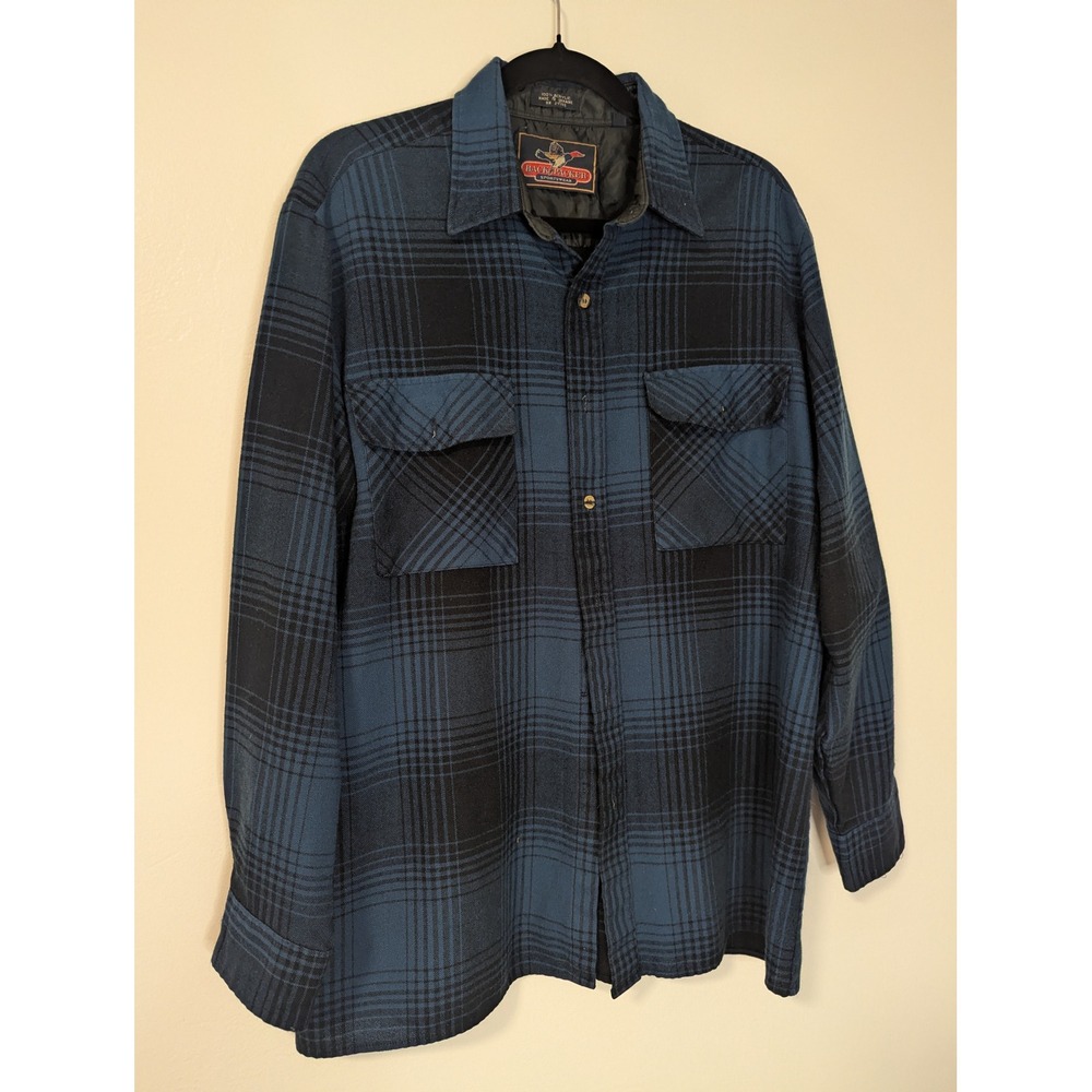 Back‎ Packer Sportswear Men's Blue Black Plaid Acrylic Flannel Shirt L